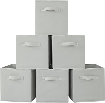Stero Fabric Storage Bins 6 Pack Fun Colored Durable Storage Cubes with Handles Foldable Cube Baskets for Home, Kids Room, Closet and Toys Organization Gray