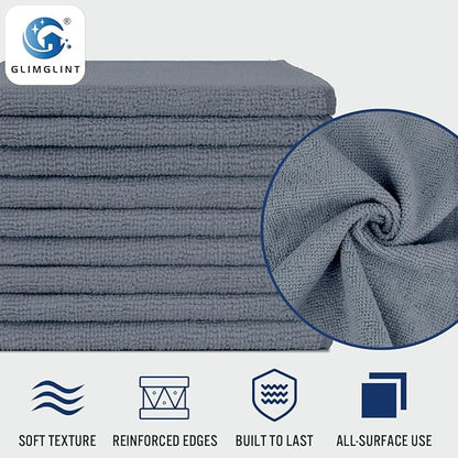 GLIMGLINT Grey Microfiber Cleaning Cloth, 12 Pack Cleaning Towels for Kitchen, Lint Free, Scratch-Free, Highly Absorbent, and Reusable Cleaning Rags for House, Window and Glass, Cars, 14"X12"