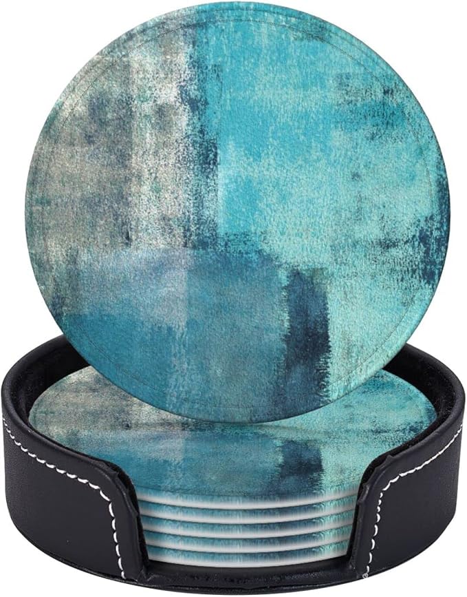 SEPTYK Turquoise and Grey Art Artwork Pattern Coasters