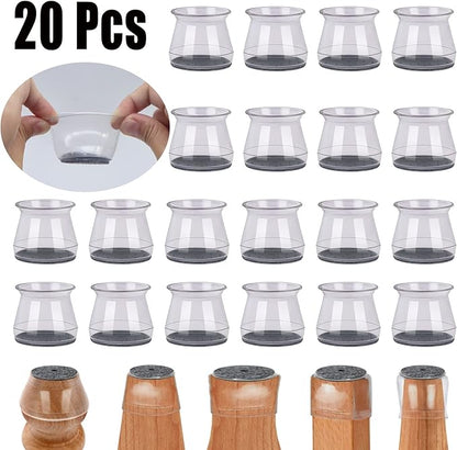BUMACO 20Pcs Chair Leg Floor Protectors Chair Leg Protectors for Hardwood Floors Silicone Pads Covers to Protect Floors Universal L Clear Fit (1-5/16" to 2")