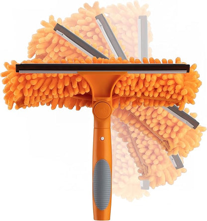 Window Squeegee and Microfiber Scrubber 2-in-1 Combo // Multi-Angle Window Cleaning Tool // Window Washing Equipment for Solar Panel and RV Windshield // Threaded Window Cleaner (pole sold separately)