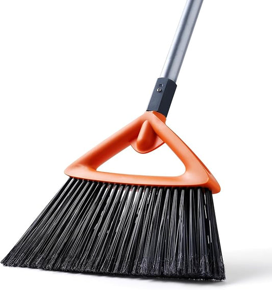 Outdoor Brooms for Sweeping Patio, Commercial Grade Heavy Duty Broom with Stiff Bristle for Sweeping Garage,Deck,Kitchen,Straw, Outside Broom for Cleaning Pet Hair,Weeds,Leaves,Grey