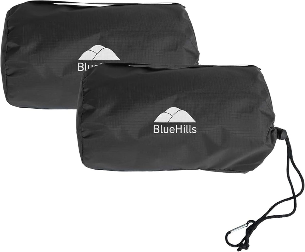 BlueHills Ultra Compact Travel Blanket 2 Pack Large Soft Cozy Portable Blanket Sheet with Carry Case and for Flight Airplane Car Layover Camping Hotel C203-2PK-Black