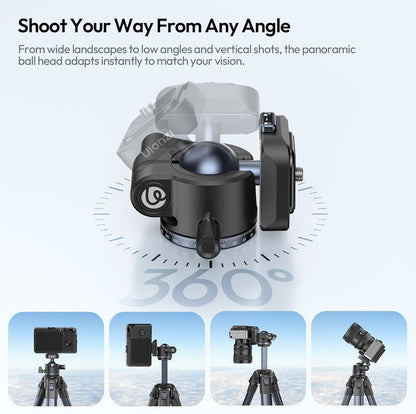 ULANZI Ombra ⅡCamera Tripod 61.5 Inch, 360° Ball Head Travel Tripod Stand with Uka Quick Release Plate for DSLR Sony Canon Fujifilm Camera Smartphone Vlogging Photography with Phone Mount Carry Bag