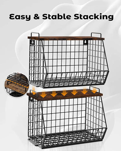 2 Pack Stackable Extra Large Trash Bag Holder Under Sink, Wall Mounted Garbage Bag Dispenser Roll Holder for 13/33 Gallon Trash Bags, Kitchen/Pantry/Laundry Room Organization Basket Storage Bin