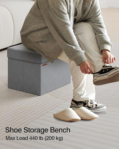 Folding Storage Ottoman, Velvet Storage Bench, Footrest, Foot Stool, for Living Room, Bedroom and Office,12.2 x 16.1 x 12.2 Inches, 200 kg Load Capacity, Dove Gray UASND03G