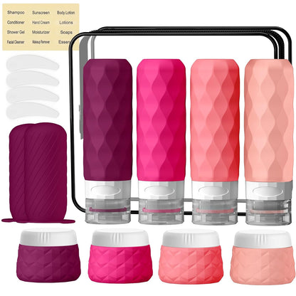 16Pack Travel Bottles for Toiletries, TSA Approved Travel Size Toiletries Containers Set, Silicone Leak Proof Refillable Bottles Elastic Sleeves Creams Jars Accessories Kit W/Clear Bag (Purplish Red)