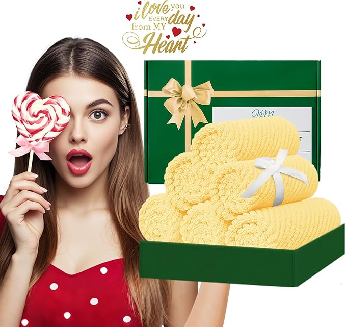 VOOVA & MOVAS Washcloths 6 Pack, 13"x13" - 100% Cotton | Lightweight | Thick | Quick Dry | Soft | Absorbent, Fluffy Hand Towels, Hotel Wash Cloths for Bathroom, Towel Gift Set, Yellow