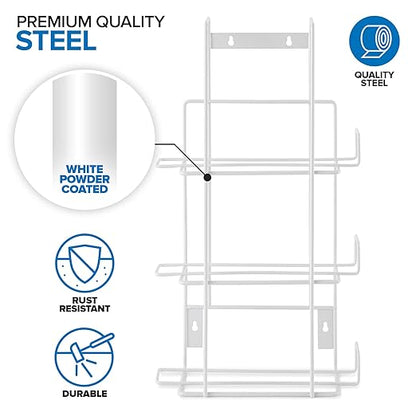 Stock Your Home (White Metal Triple Gloves Dispenser, Tissue Box Shelf, Glove Box Holder Wall Mount, For Kitchen, Cleaning Closet, Lab, Exam, or Office