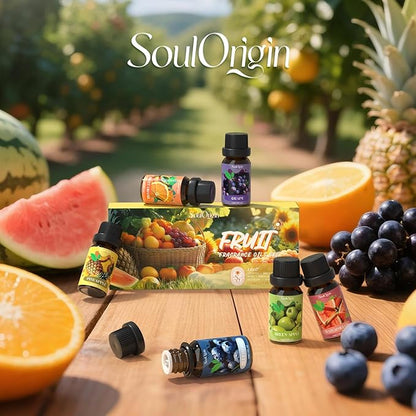 Fruit Essential Oils Set, Fragrance Oil Set for Diffuser, Scent Diffuser Oil for Candle Making- Pineapple, Sweet Orange, Grape, Green Apple, Blueberry, Watermelon