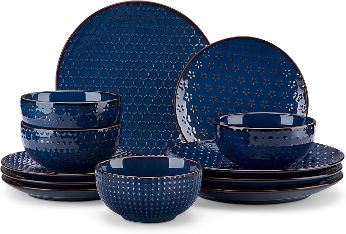 MALACASA 12 Pieces Dinnerware Sets, Modern Plates and Bowls Sets, Kitchen