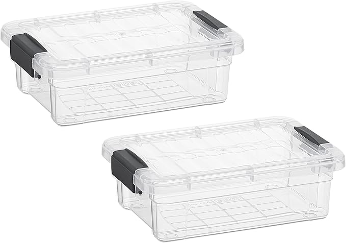 Superio Clear Storage Boxes with Lids, 1.27 Quart Plastic Container Bins for Organizing, Stackable Crates, BPA Free, Non Toxic, Odor Free, Organizers for Home, Office and Dorm, 2 Pack