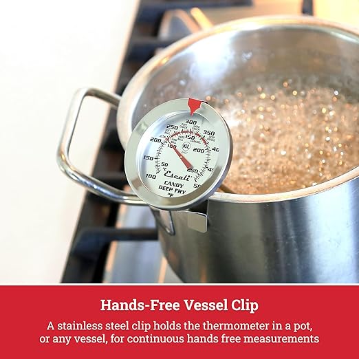 Escali AHC1 Stainless Steel Deep Frying and Candy Thermometer with Pot Clip, 5-Inch Probe with Candy Temperature Zones, NSF Certified