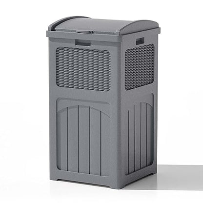 Patiowell 36 Gallon Outdoor Trash Can, Resin Outdoor Garbage Can with Lid for Patio, Backyard, Deck, Gray