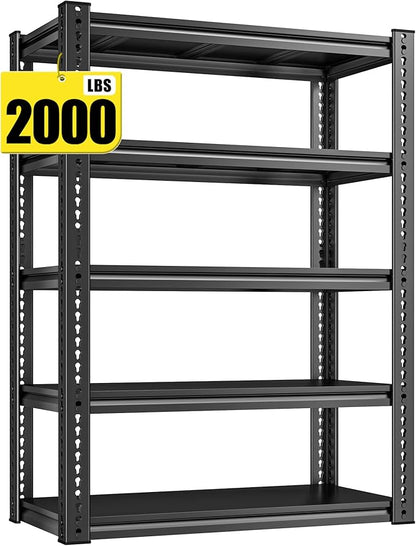 REIBII Garage Shelving Load 2000 LBS, Adjustable 5-Tier Storage Shelves, Metal Shelving Units and Storage Rack Shelf for Garage, Basement, Kitchen, 32" W x 17" D x 72" H, Black