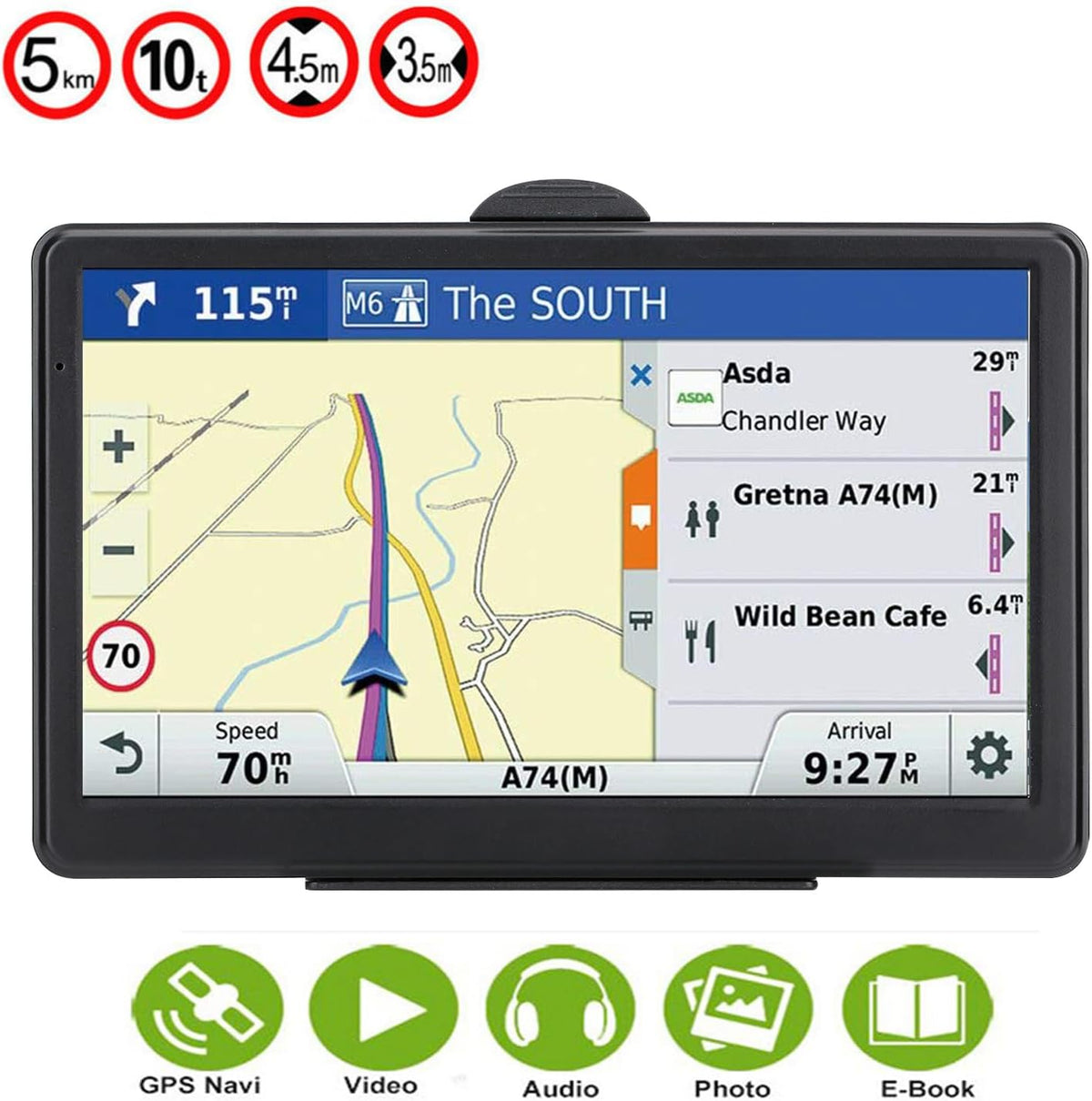 GPS Navigator for Car Truck RV, 7 Inch Touch Screen, Latest 2025 Maps for Car GPS, Support Voice Turn-by-Turn Guidance, Speed and Red Light Warning, Custom Truck Routing