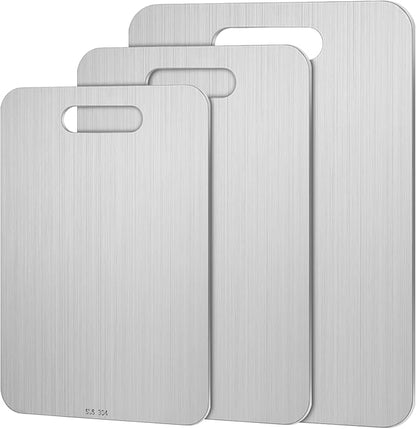 3 Pcs Stainless Steel Cutting Board for Kitchen 304 Steel Chopping Dishwasher Safe Metal Cutting Board Set for Kitchen Meat Fruit Vegetable (18.1''x11.8'',9"x13.4",7.9"x11.8")