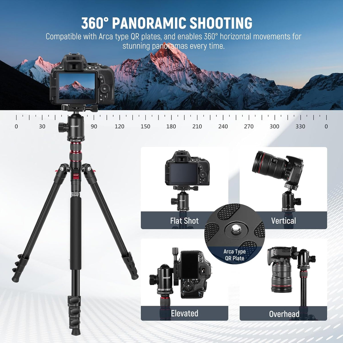 NEEWER 77" Camera Tripod Monopod with Cell Phone Holder Compatible with iPhone for Video Recording, Compact Aluminum Lightweight Travel Stand with Ball Head QR Plate Bag Cleaning Cloth, Max Load 34lbs