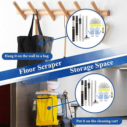 Floor Scraper Telescopic Pole,38 to 82in Heavy Duty 4Inch Razor Blade Long Handle Floor Scrapers Metal Paint Scraper with 10PCS Extra Metal Blades Paint Scraper (Gray, Telescopic 6Feet)