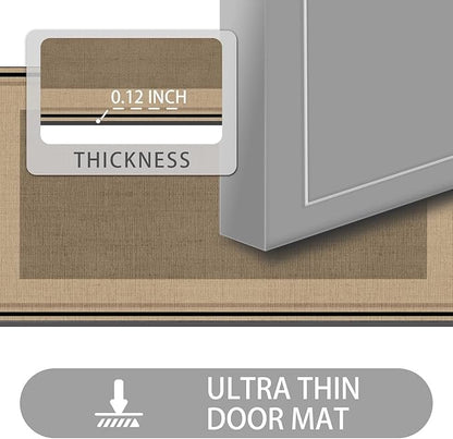 Ultra Thin Door Mat Indoor Entrance, 1/10 in Thin Door Mats for Inside Entry, Non-Slip Rubber Backing Washable Doormat, Fade Resistant, Absorbent, Low Profile Dirt Trapper, 35"X24", Brown
