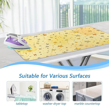 Golden Stars and Dots Ironing Mat for Table top Portable Ironing Pad Blanket for Washer Dryer Countertop Travel