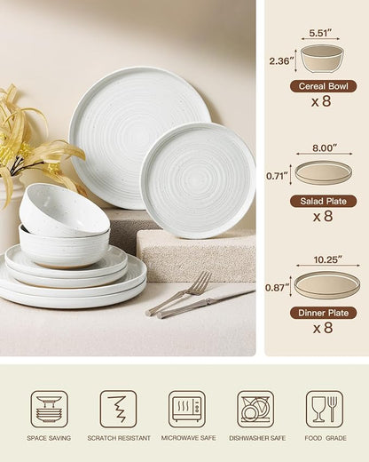 Stoneware Dinnerware Set for 8, Plates and Bowls, Chip & Scratch Resistant