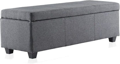 BELLEZE Storage Ottoman, 47 Inch Bench Bedroom Bench with Safety Close Hinge, Extra Long Ottoman with Storage for Living Room, Entryway, Hallway, Foot Rest, Support 300lbs - Gray