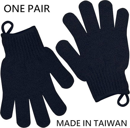 Exfoliating Glove with Hanging Loop - Bath Gloves 1 Pair Shower Gloves, Heavy Exfoliating Gloves for Men and Women Shower Gloves Body Wash Makes Skin Soft Healthy Body Exfoliating Gloves 1 Pair Black