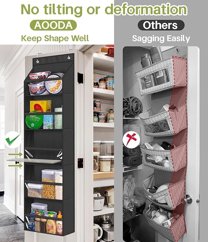 AOODA 2 Pack Over the Door Organizer, Large Capacity Closet Door Hanging Organizer, Clear Deep Pockets Baby Storage for Nursery, Bathroom, Bedroom, Pantry, Diapers (Black)
