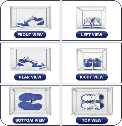 12 Pack Shoe Organizer Clear Plastic Stackable Shoe Storage Boxes with Magnetic Lid Acrylic Display Case Shoe Sneaker Rack for Closet,Fit up to US Size 12