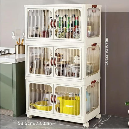 Multi-Purpose Stackable Plastic Storage Bins with Wheels & Lids - Space-Saving Foldable & Collapsible Organizers for Home, Pantry, Office, Dorm, Craft Room & Closet (3 Layers)