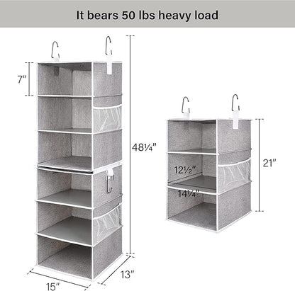 StorageWorks 6-Shelf Jumbo Closet Organizers, Two 3-Shelf Separable Hanging Shelves for Closet, 13" D x 15" W x 48 ¼"H，Gray
