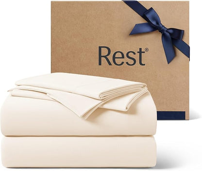 REST® Evercool®+ Cooling Sheet Set, King Size, Snow Ivory, Breathable Bed Sheets for Hot Sleeper and Night Sweats, with Pillowcases, with Ionic+ Self-Cleaning Silver Yarn for Sensitive Skin, 4PCS