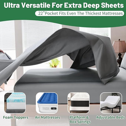 Extra Deep Pocket King Sheets 18-24 Inch 100% Egyptian Cotton 1000 Thread Count Sateen Weave Soft Breathable 4 Pieces（King，Grey）