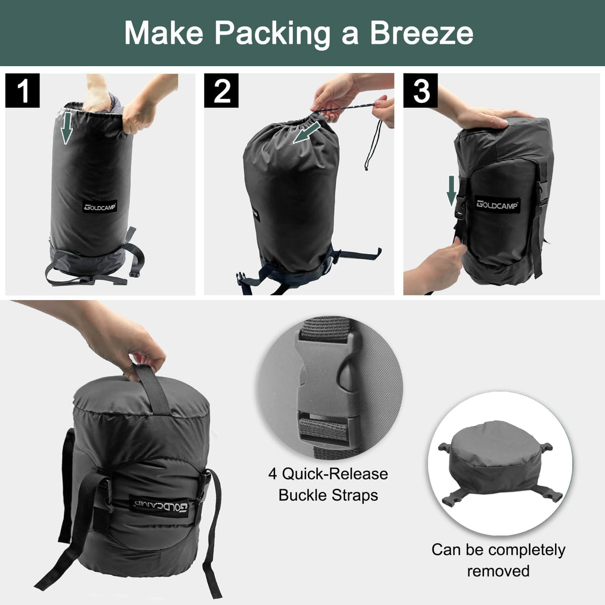 Outdoor Storage Stuff Sacks, Camping Gear Organizer (Black, XL)