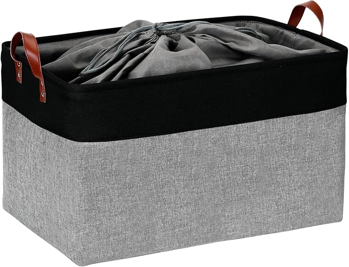 DULLEMELO Extra Large Canvas Fabric Storage Basket, 70L Foldable Closet Storage Bin with Handles, 22" Large Blanket Basket Living Room for Storage Toys, Pillows, Clothes, Books (Black&Grey)