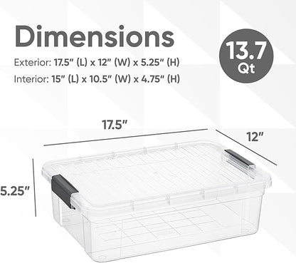 Superio Storage Bins with Lids, Clear Plastic Containers for Organizing, Stackable Totes, BPA Free, Odor Free, Organizer Boxes for Home, and Dorm (4 Pack, 13.7 Qt)