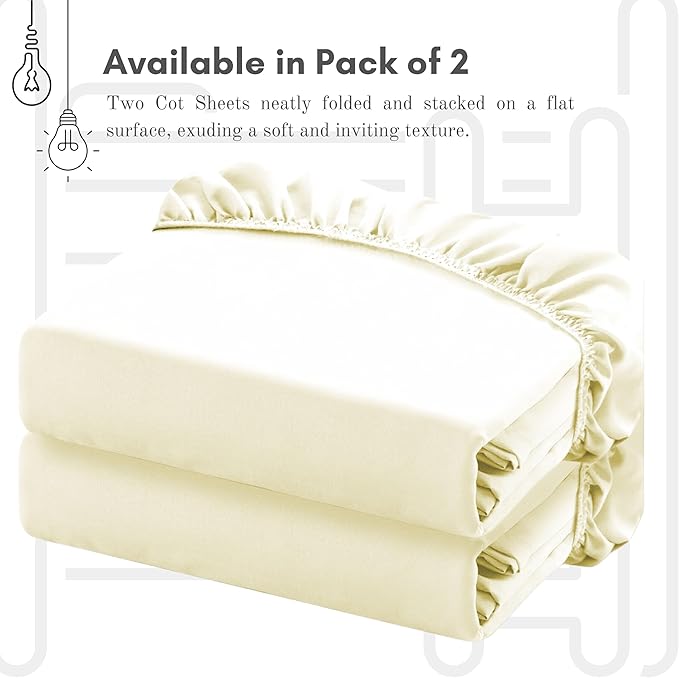 Lukeville's Cot Sheet 30" x 80", Daycare for Cot Size Mattress Sheets Pack of 2 Fitted Narrow Twin/Camp Bunk/Rvs Bunk/Trifold Mattress, Soft and PolyBlend Microfiber Cover for Toddler, Ivory