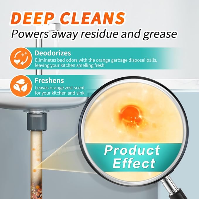 50 Count Garbage Disposal Cleaner and Deodorizer – Sink Odor Eliminator, New Powerful XL Sink Drain Freshener Pods | Dissolves Grease, Eliminates Odors, Orange Zest Scent (Orange)