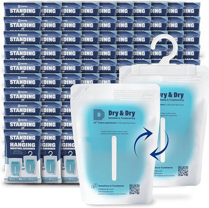 Dry & Dry 100 Packs Hybrid Moisture Absorbers & Musty Odor Eliminator Dehumidifier to Control Excess Moisture for Basements, Closets, Bathrooms, Laundry Rooms. Moisture Absorbers