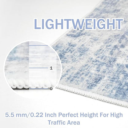 IOHOUZE Abstract Area Rugs 6x9 Ft Washable Rugs for Living Room, Non Slip Dining Room Rug, Printed Faux Wool Rugs for Bedroom, Floor Carpet for Office Nursery Playroom, Light Blue White
