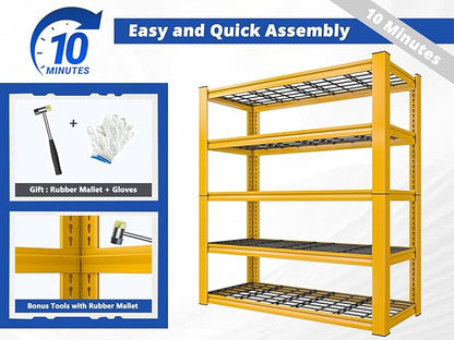 REIBII 72''H Garage Shelving 3010 LBS Storage Shelves Adjustable Metal Shelving 5 Tier Metal Shelves for Storage Industrial Shelf for Kitchen Pantry Warehouse Basement 72" HX35.5 WX16 D