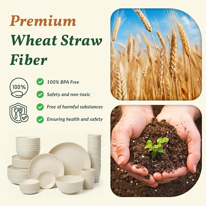 Wheat Straw Dinnerware Sets 40 PCS Plates and Bowls Sets