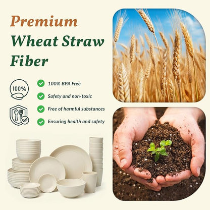 Wheat Straw Dinnerware Sets 40 PCS Plates and Bowls Sets