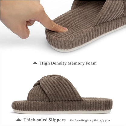 Chantomoo Slippers for Women Memory Foam House Bedroom Corduroy Bow Crossbands Slide Slipper Shoes Comfy Trendy Gift Slippers
