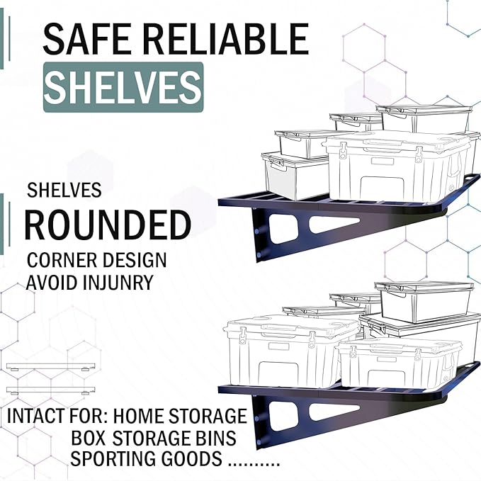 2-Pack 2x4ft Garage Wall Shelving, 2 Shelf Total 8 ft(L) Garage Wall Storage, Heavy-Duty Storage Shelves, Perfect for Holding Storage Bins, Boxes, Sporting Goods, Tools, and More. Space-Saving