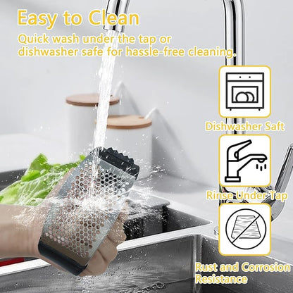 Stainless Steel Garlic Press Rocker Set - Heavy Duty Garlic Mincer, Crusher & Chopper with Silicone Peeler, Scraper & Cleaning Brush - Effortless Smasher and Grinder Tool for Easy Kitchen Prep (Green)
