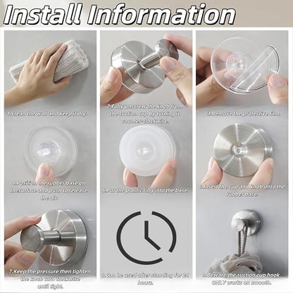 2025 Upgraded Stainless Steel Heavy Duty Suction Cup Hooks For Shower Bathroom Accessories Removable Hook For Glass Window Door Wall Hooks For Hanging Towels Robes Wreaths (Pack Of 2, Black)