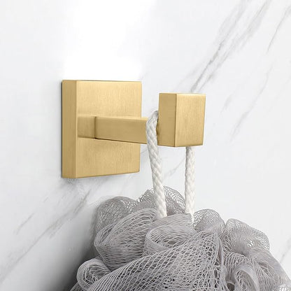 NearMoon Bath Towel Hooks -SUS304 Stainless Steel Square Clothes Robe Hooks Hanger, Heavy Duty Coat Hooks for Bathroom Livingroom Hotel Kitchen Garage, Wall Mounted (3 Pack, Chrome Gold)
