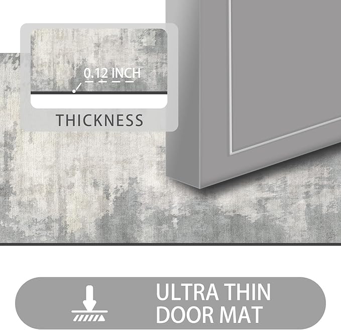 Ultra Thin Door Mat Indoor Entrance, 1/10 in Thin Door Mats for Inside Entry, Non-Slip Rubber Backing Washable Doormat, Fade Resistant, Absorbent, Low Profile Dirt Trapper, 35"X24",Distressed